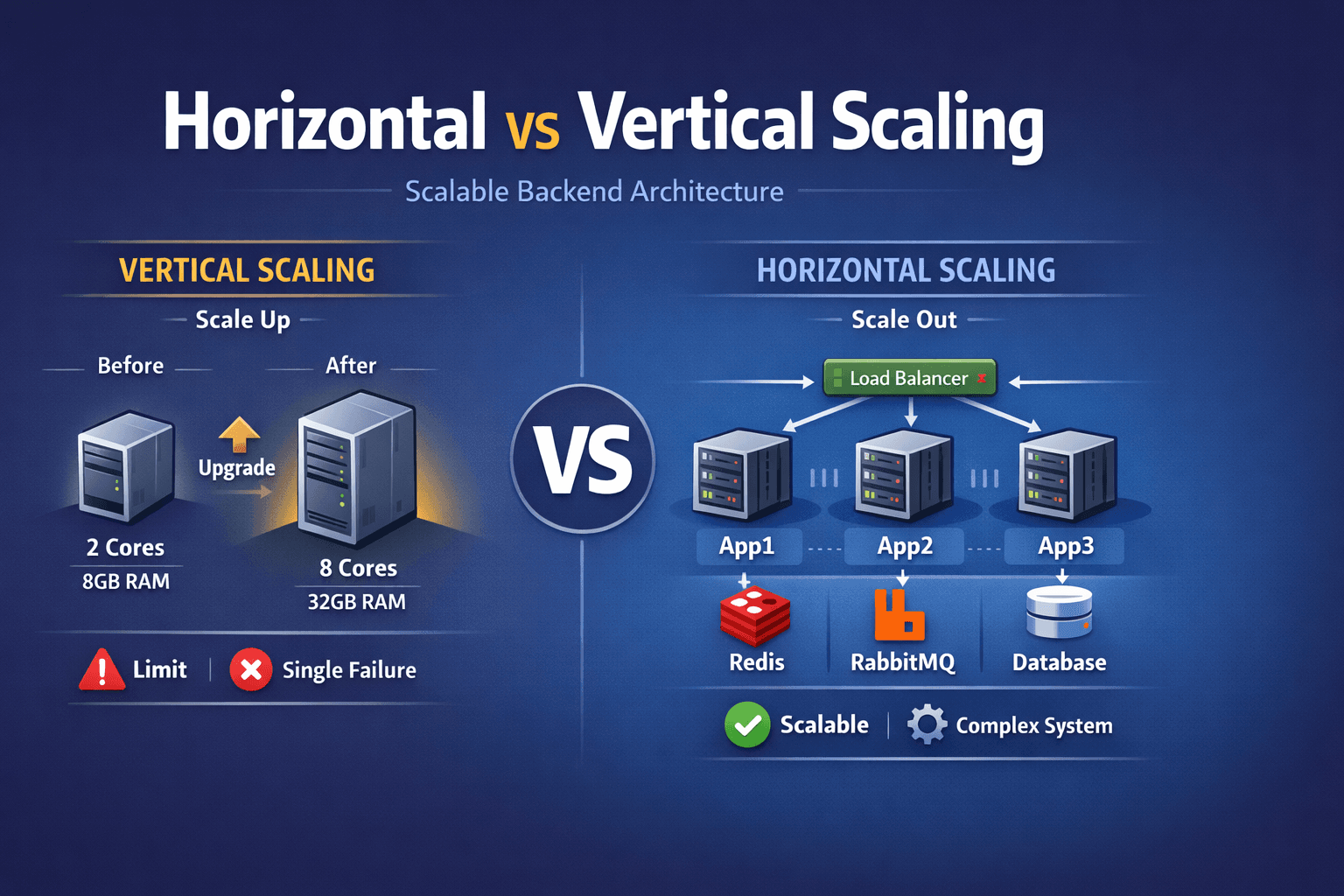 🚀 Horizontal vs Vertical Scaling — sodda tushuntirish